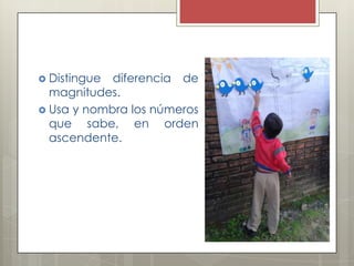  Distingue
diferencia de
magnitudes.
Usa y nombra los números
que sabe, en orden
ascendente.