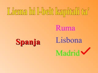 Spanja Madrid Lisbona Ruma Liema hi l-belt kapitali ta' 