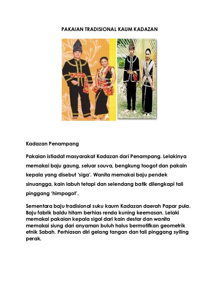 Pakaian tradisional suku kaum kadazan sabah