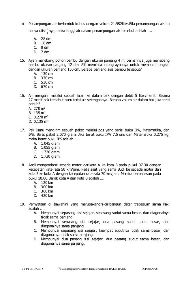 Soal Latihan Us Matematika Sd 2015