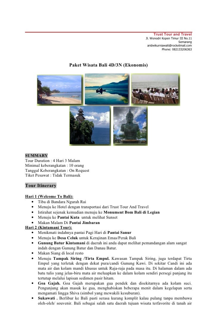 Contoh Proposal Paket Wisata Bali Judul Soal