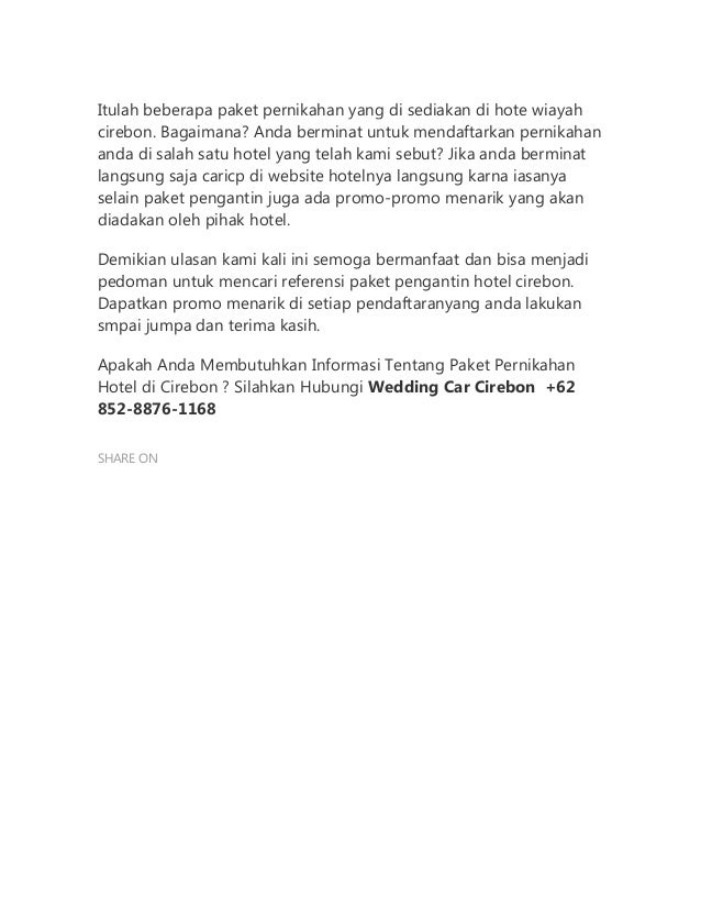 Paket pernikahan hotel cirebon mulai dari harga 10juta Paket pernikahan hotel cirebon mulai dari harga 10juta