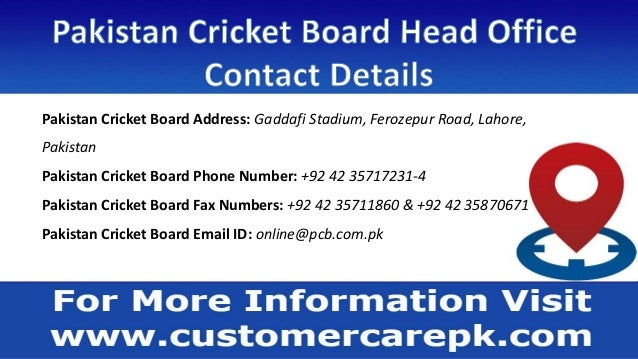 Pakistan Cricket Board Phone Number Office Address Email