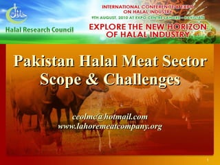 Pakistan Halal Meat Sector  Scope & Challenges  [email_address] www.lahoremeatcompany.org 