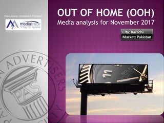 OUT OF HOME (OOH)
Media analysis for November 2017
City: Karachi
Market: Pakistan
Data source: mediatrack Pakistan
 
