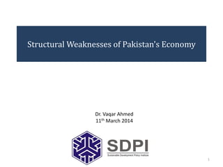 Structural Weaknesses of Pakistan's Economy
1
Dr. Vaqar Ahmed
11th March 2014
 