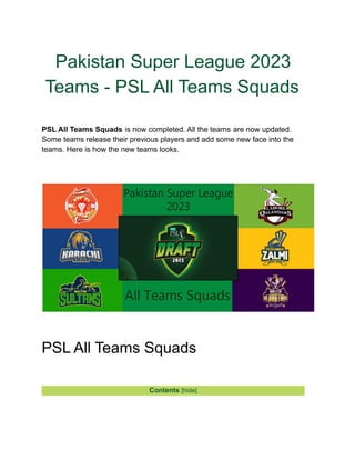 Pakistan Super League 2023 Teams Psl All Teams Squads Pdf Pakistan Super League 2023 Teams Psl All Teams Squads Pdf