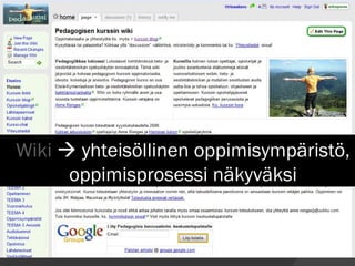 Wiki     yhteisöllinen oppimisympäristö, oppimisprosessi näkyväksi 