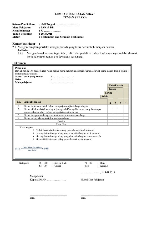RPP SMA Pendidikan Agama Kristen &amp; Budi Pekerti (PAK) X