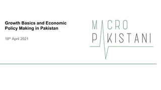 18th April 2021
Growth Basics and Economic
Policy Making in Pakistan
 