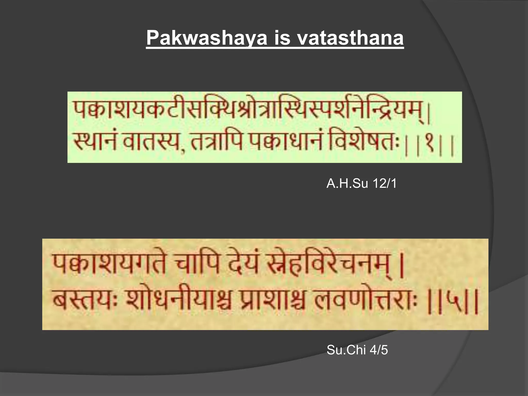 Su.Chi 4/5
A.H.Su 12/1
Pakwashaya is vatasthana
 