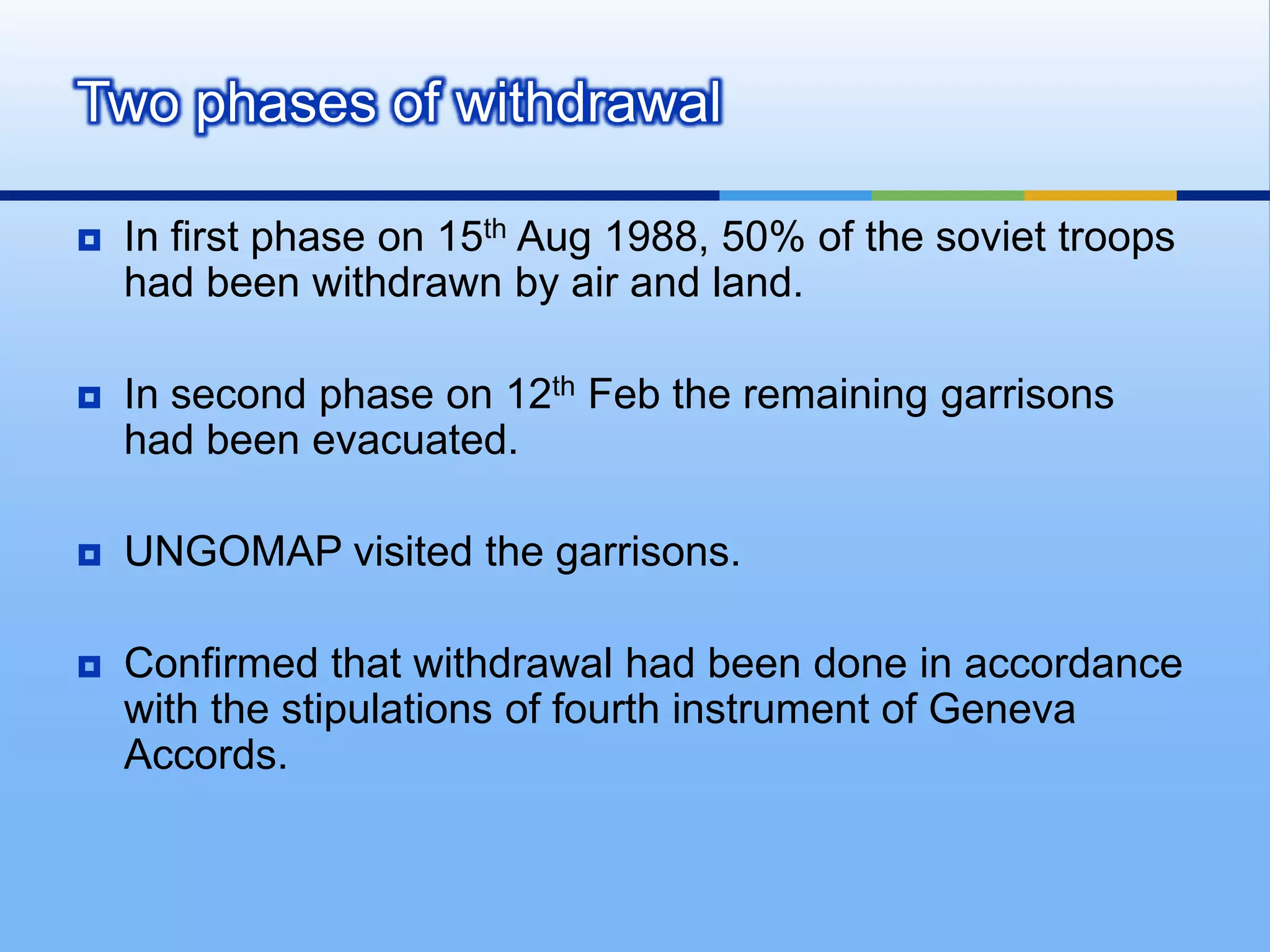 At the request of India and Pakistan, UNIPOM was extended by threemonths in December 1965At the beginning of January 1966, the Soviet Union invited both parties to Tashkent to seek a solution to the conflict