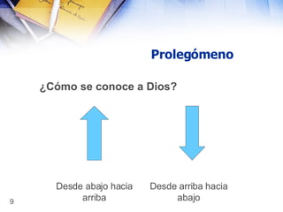 Prolegómeno ¿Cómo se conoce a Dios? Desde arriba hacia abajo Desde abajo hacia arriba 
