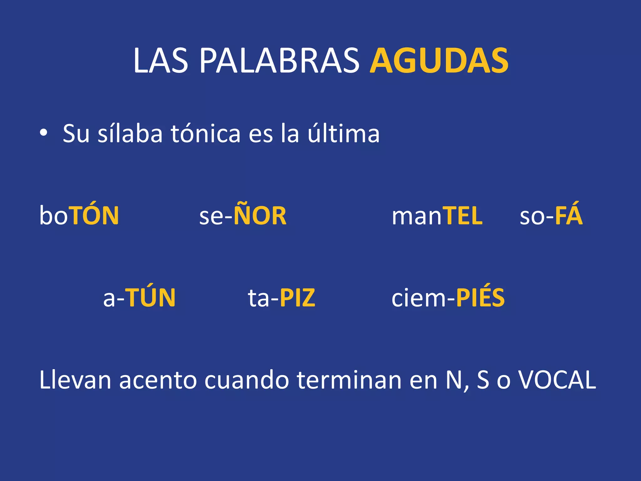 Llenas Examples Palabras agudas, llanas y esdrújulas | PPT