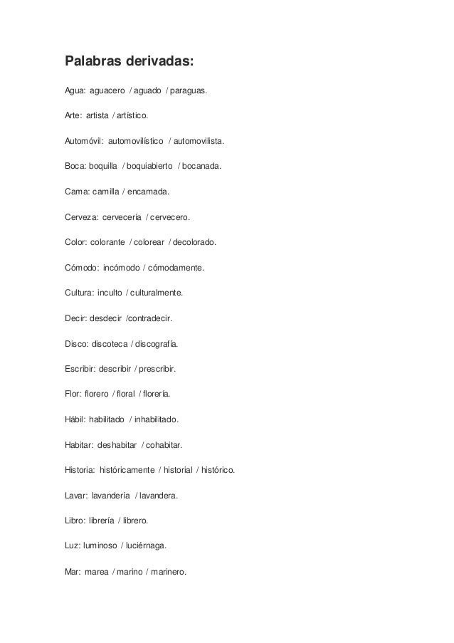 Palabras derivadas