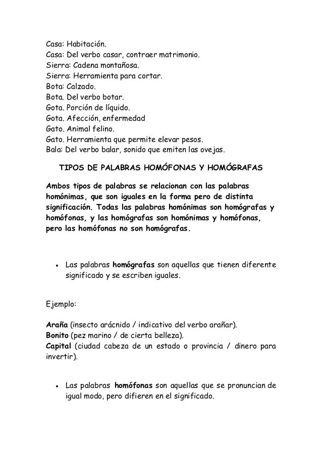 palabras homofonas respecto de los