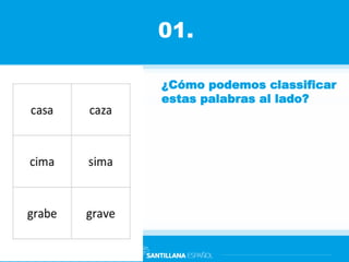 01.
¿Cómo podemos classificar
estas palabras al lado?
 