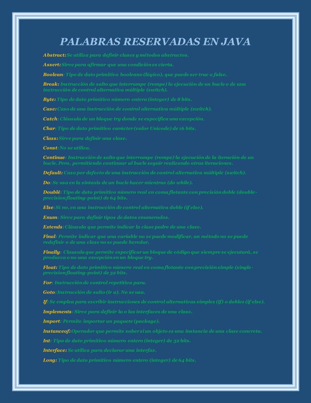 Palabras reservadas en java | PDF