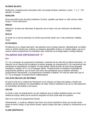PALABRAS CON DEFINICION EN LENGUAJE DE PROGRAMACION | DOCX