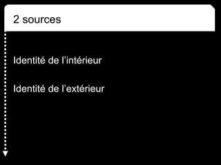 2 sources 
Identité de l’intérieur 
Identité de l’extérieur 
 