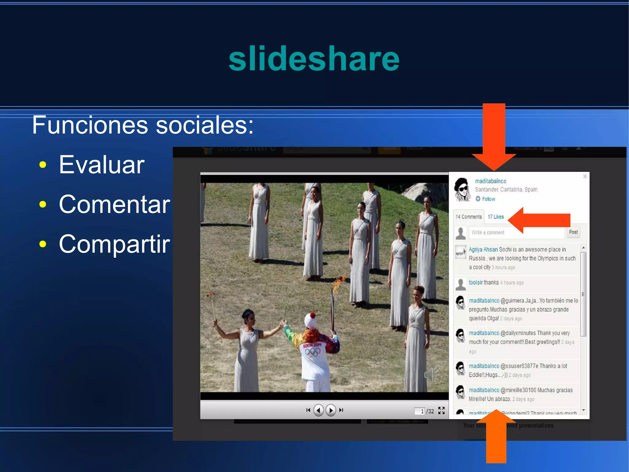 slideshare
Funciones sociales:
●

Evaluar

●

Comentar

●

Compartir

 