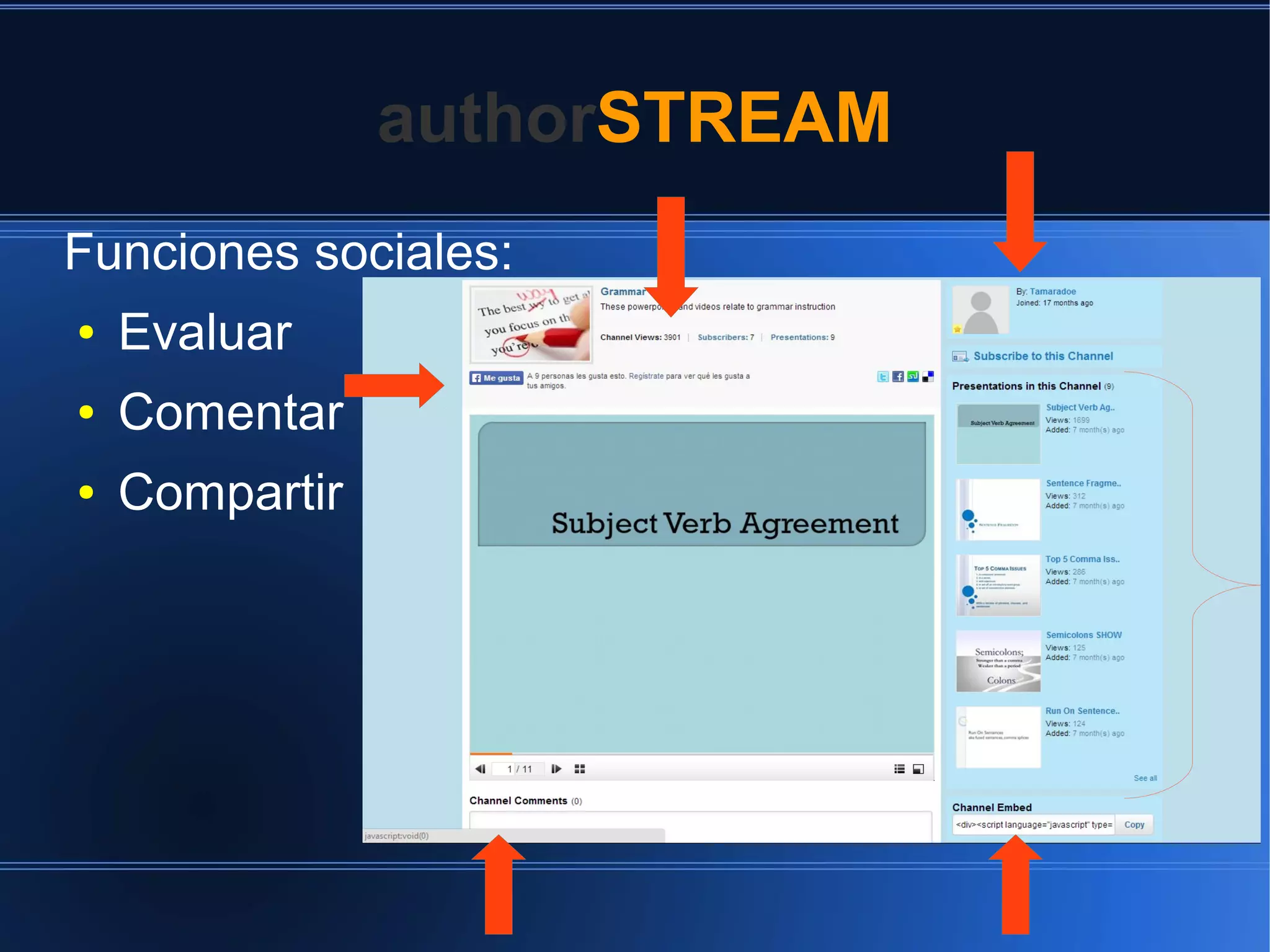 authorSTREAM
Funciones sociales:
●

Evaluar

●

Comentar

●

Compartir

 