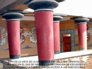 ESTA ES LA VISTA DE LA GRAN ESCALERA DEL LADO ORIENTAL DEL PALACIO EN EL QUE SE OBSERVA LA DECORACION DE ESCUDOS EN OCHO ASI COMO LA PUERTA QUE DA ACCESO A LAS HABITACIONES PRIVADAS.  