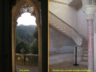 Uma janela Escada com corrimão de pedra rendilhada . 