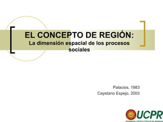 EL CONCEPTO DE REGIÓN: La dimensión espacial de los procesos sociales Palacios, 1983 Cayetano Espejo, 2003 