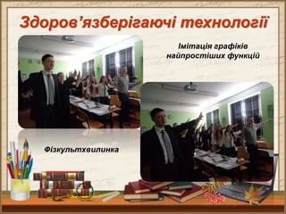 Здоров’язберігаючі технології
Імітація графіків
найпростіших функцій
Фізкультхвилинка
 