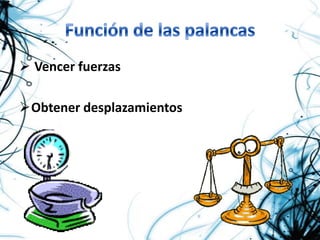 Función de las palancas  Vencer fuerzas