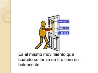Es el mismo movimiento que
cuando se lanza un tiro libre en
baloncesto.
 