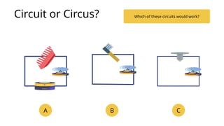 Which of these circuits would work?
A B C
Circuit or Circus?
 