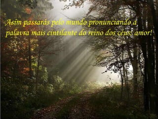 Asim passarás pelo mundo pronunciando a  palavra mais cintilante do reino dos céus: amor!  