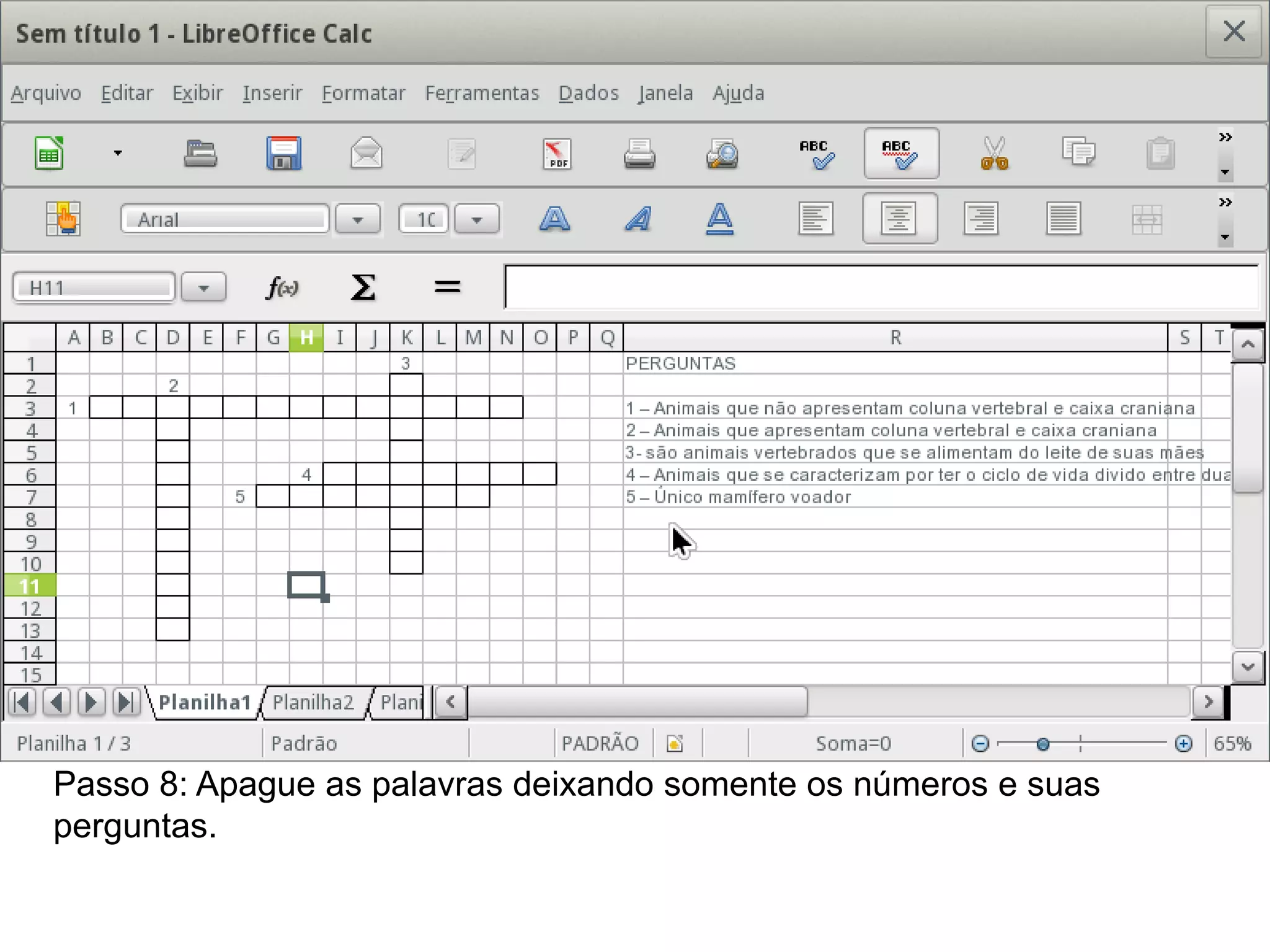 Passo 8: Apague as palavras deixando somente os números e suas
perguntas.
 
