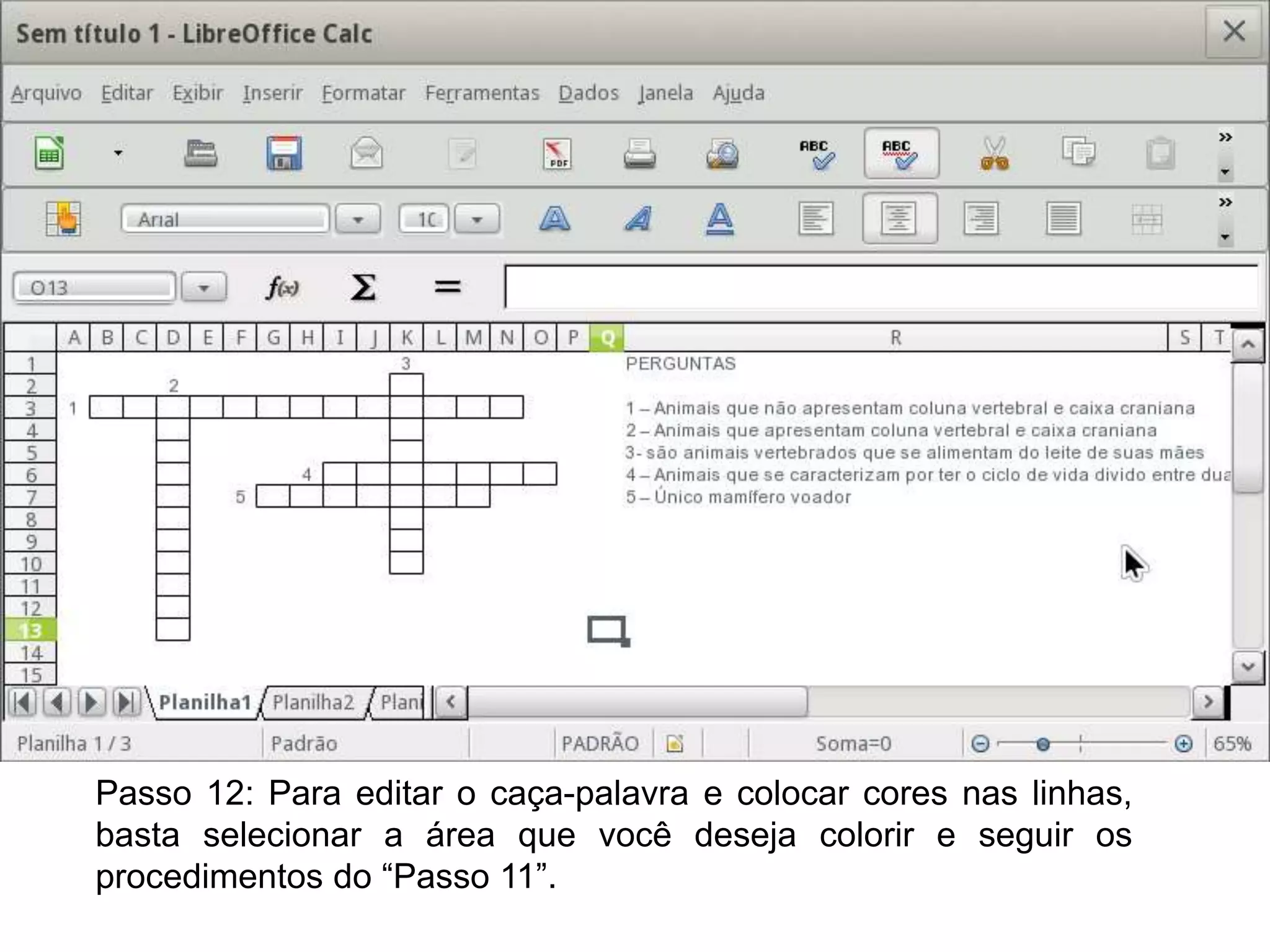 Passo 12: Para editar o caça-palavra e colocar cores nas linhas,
basta selecionar a área que você deseja colorir e seguir os
procedimentos do “Passo 11”.
 