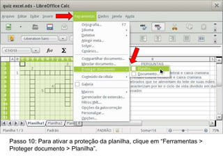 Passo 10: Para ativar a proteção da planilha, clique em “Ferramentas >
Proteger documento > Planilha”.
 