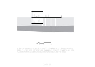 1 2    5        10


el bar se encuentra sobre el puente que comunica la caminería con el
parque mitre. este sector mas tranquilo permite desarrollar esta
función además de disfrutar del contacto con el río y el verde.




                              corte bb
 