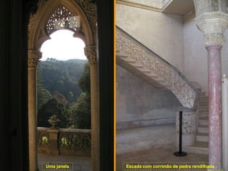 Uma janela Escada com corrimão de pedra rendilhada . 