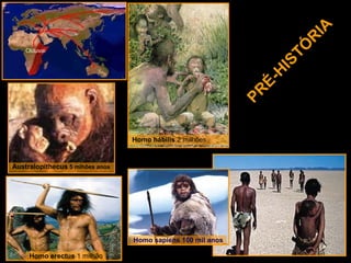 Olduvai




                                 Homo hábilis 2 milhões


Australopithecus 5 mlhões anos




                                 Homo sapiens 100 mil anos

     Homo erectus 1 milhão
 