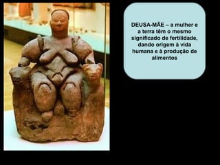DEUSA-MÃE – a mulher e
   a terra têm o mesmo
significado de fertilidade,
   dando origem à vida
humana e à produção de
         alimentos
 
