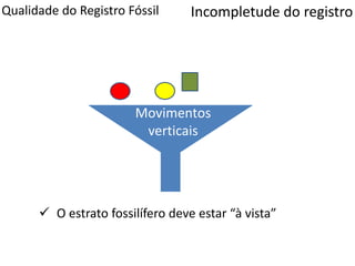 Qualidade do Registro Fóssil
Movimentos
verticais
Incompletude do registro
 O estrato fossilífero deve estar “à vista”
 
