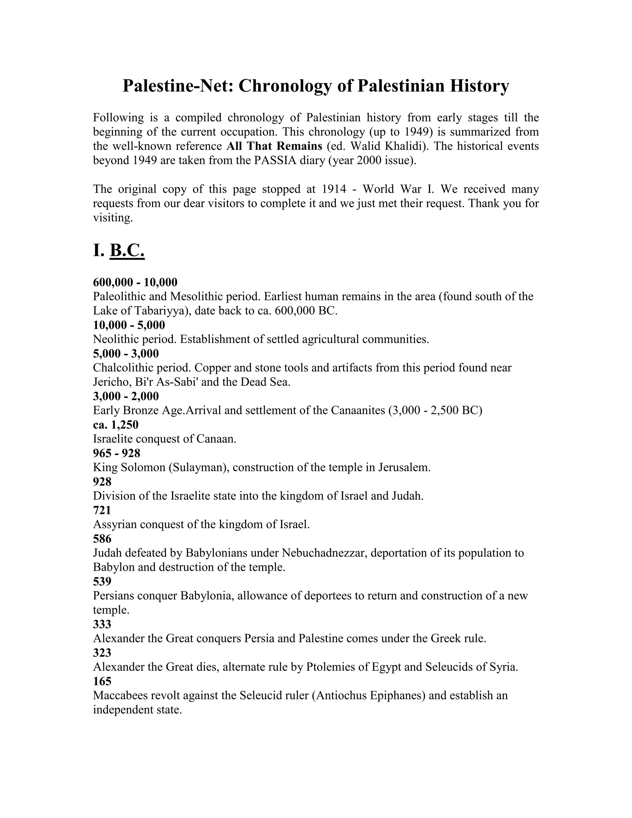 Palestine chronological history summerized | PDF