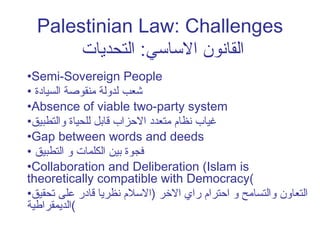 Palestinian Law: Challenges القانون الاساسي :  التحديات  ,[object Object],[object Object],[object Object],[object Object],[object Object],[object Object],[object Object],[object Object]
