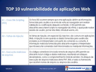 TOP 10 vulnerabilidade de aplicações Web09/06/2010Prof. Dércio Luiz Reis, Dr*14