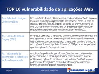 TOP 10 vulnerabilidade de aplicações Web09/06/2010Prof. Dércio Luiz Reis, Dr*15