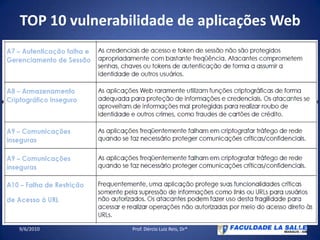 TOP 10 vulnerabilidade de aplicações Web09/06/2010Prof. Dércio Luiz Reis, Dr*16
