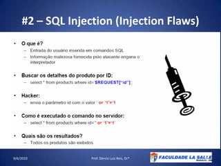 #2 – SQL Injection (Injection Flaws)09/06/2010Prof. Dércio Luiz Reis, Dr*29