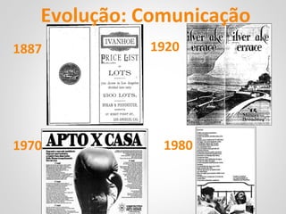 1887 1920
1970 1980
Evolução: Comunicação
 