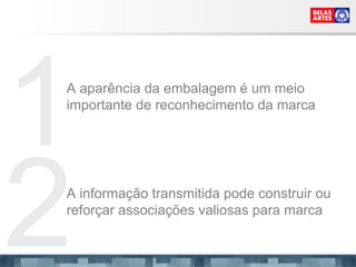 1 2 A aparência da embalagem é um meio importante de reconhecimento da marca A informação transmitida pode construir ou reforçar associações valiosas para marca 